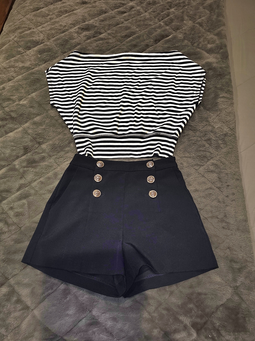 Worn Once Vici Navy High-Waist Nautical Shorts (Sm) & Garage Striped Shirt (Med)
